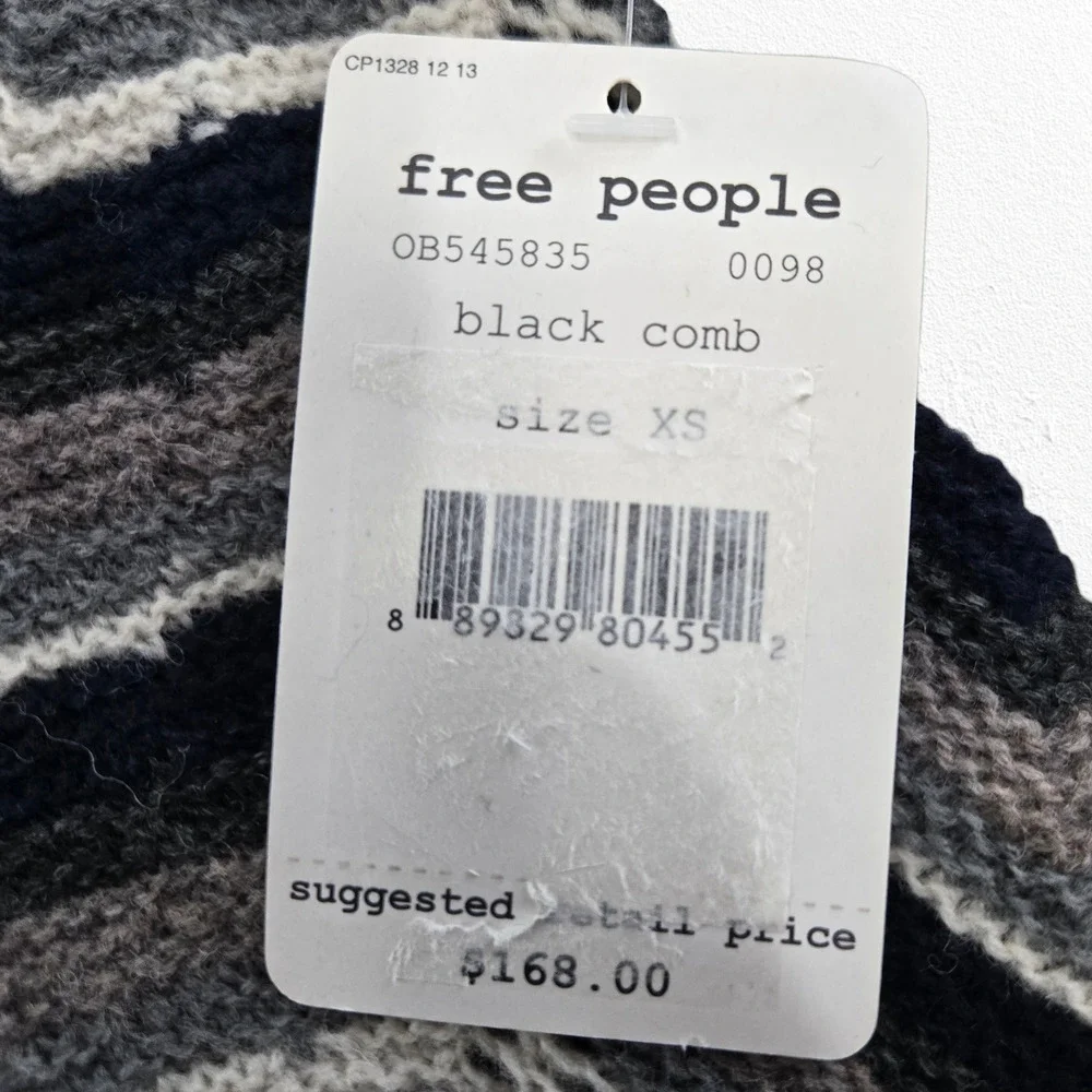 Free People Black Rhiannon Chevron Knit Sweater Dress Wool Blend Zip Sleeve XS